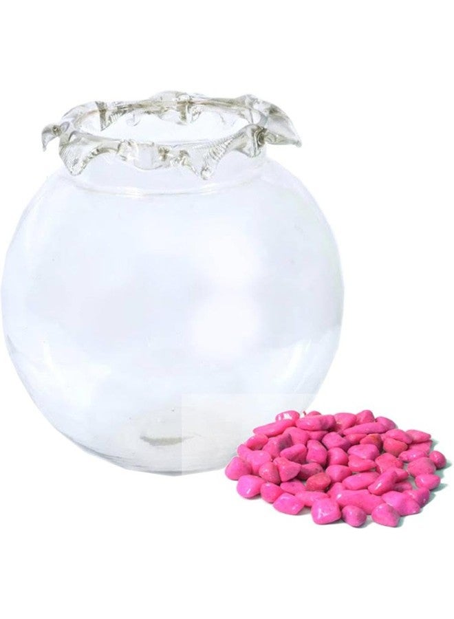 Somil Clear & Transparent Round Decorative Glass Fish Pot for Zoom View with Pink Stones, Indoor Home, Room Table Top, Dia -6 Inch, 15 X 15 X 15 Cm - Image 2